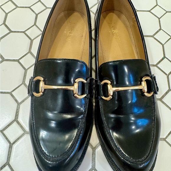 J. Crew Black Leather Loafers with Gold Horsebit - Picture 2 of 5